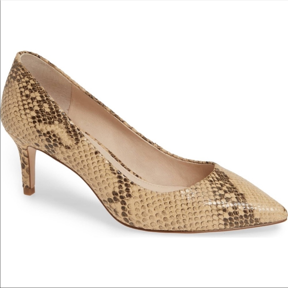 Louise et Cie Beige Snake-Print Pointed Toe Pumps
